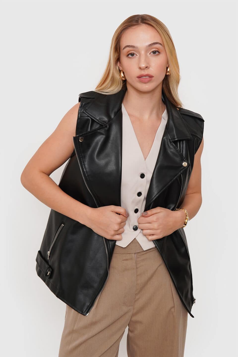 Chaqueta Oversize Eco Cuero Sin Mangas