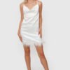 Vestido Satín Elástico con Plumas