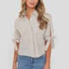 Blusa Lino Rayas Puño Lazo