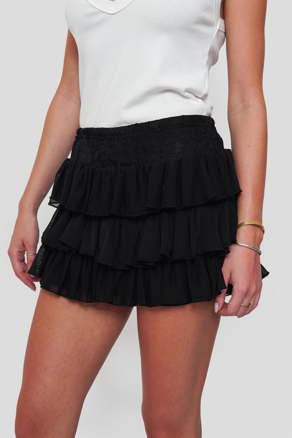 Falda Short Volados y Encajes