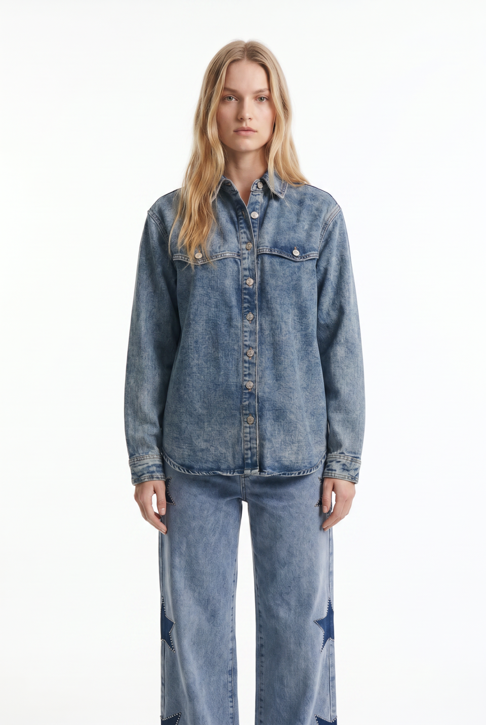 Camisa de Jeans con Lavado Vintage