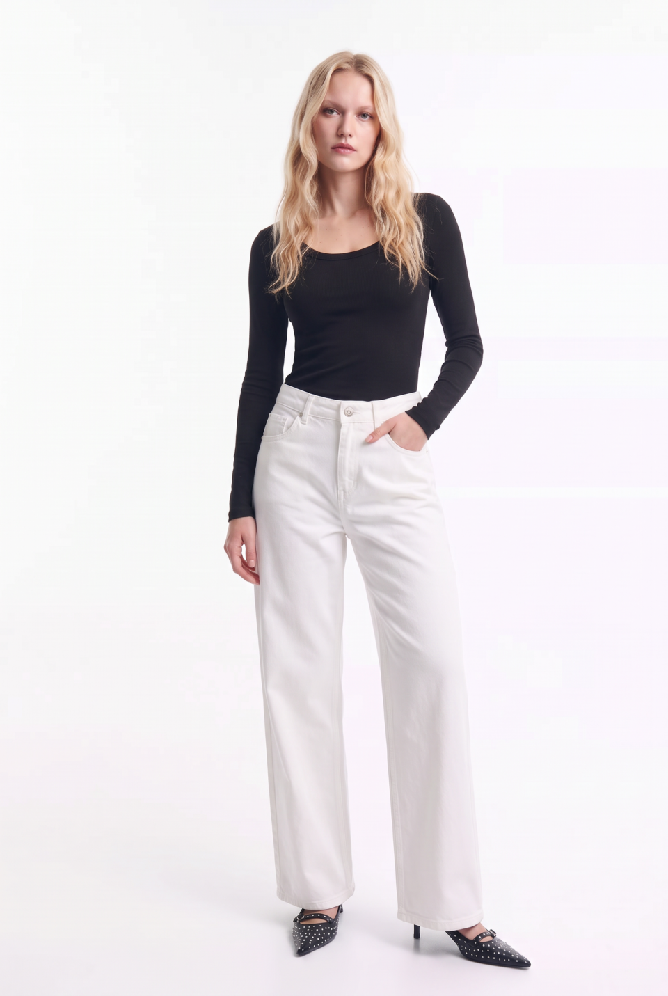 Jeans Wide Leg de Tiro Alto Elasticado