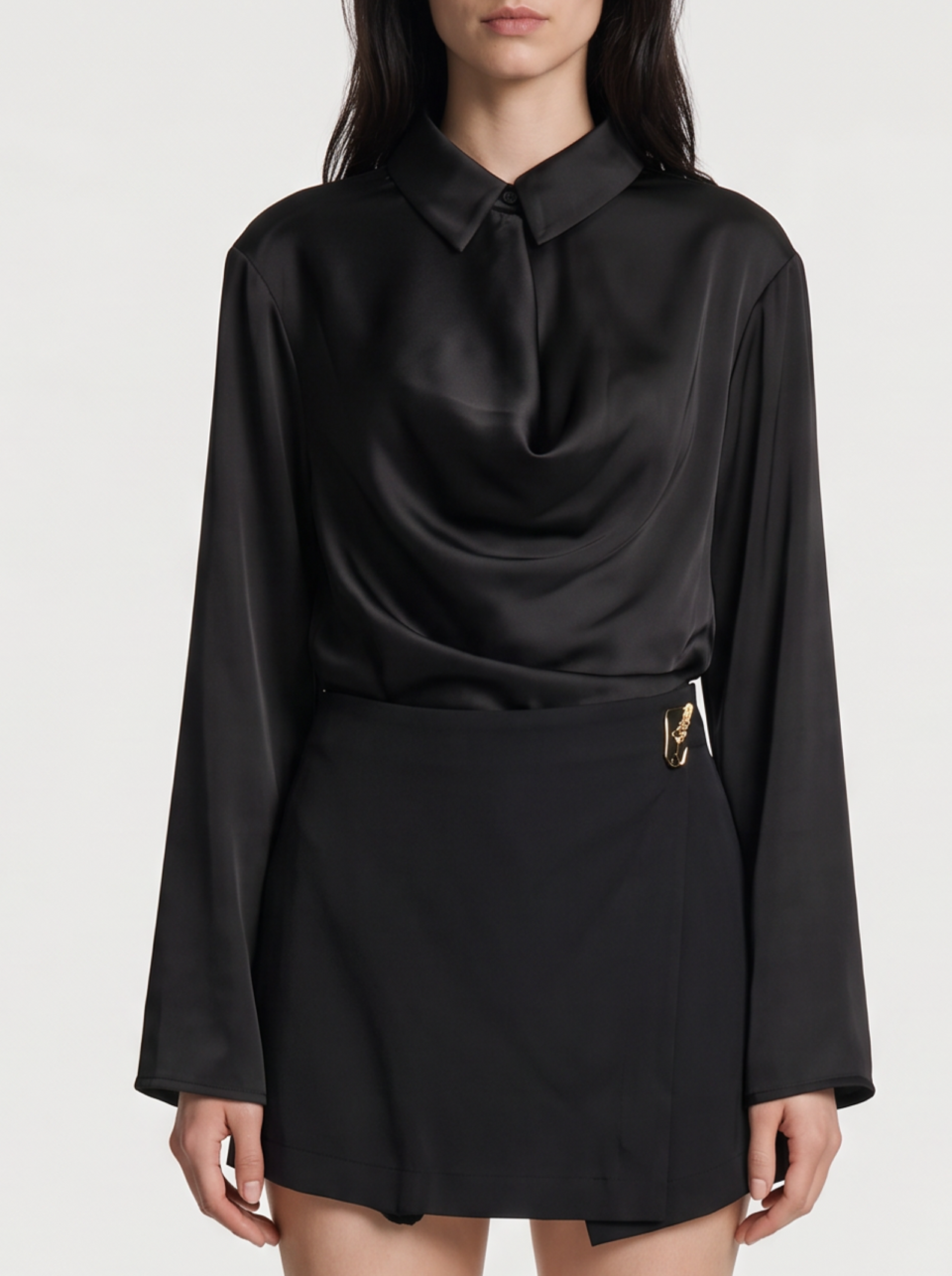 Blusa Satín Fluida Drapeada